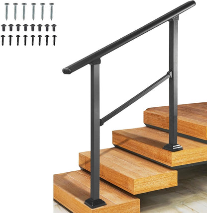 Stair Handrail Outdoor Aluminium 0-3 Step Railing Wall Mount Black