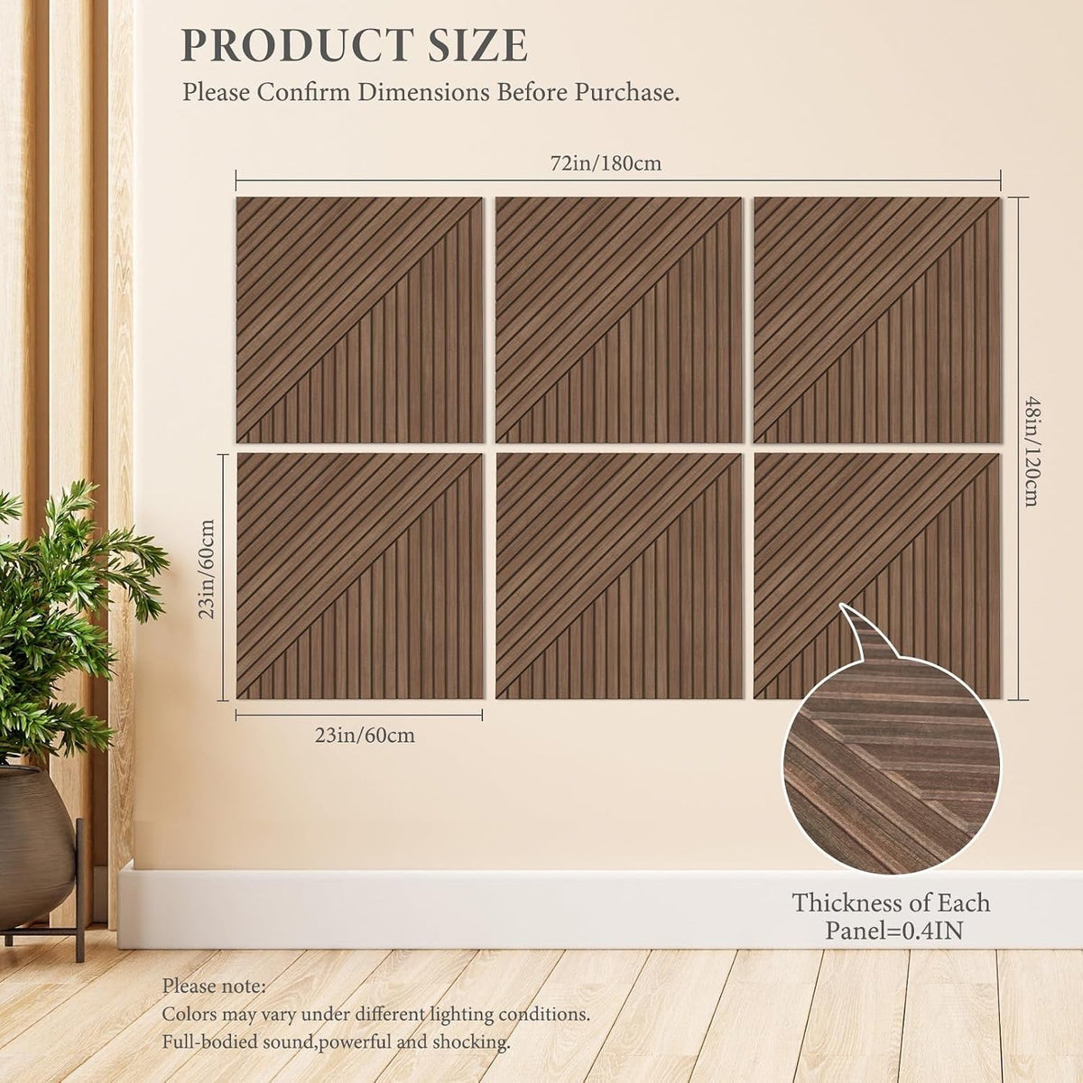Acoustic Wall Panels Sound Absorbing 6 Pack Teak Wood Effect Self Adhesive 60cm