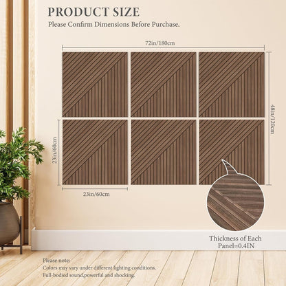 Acoustic Wall Panels Sound Absorbing 6 Pack Teak Wood Effect Self Adhesive 60cm