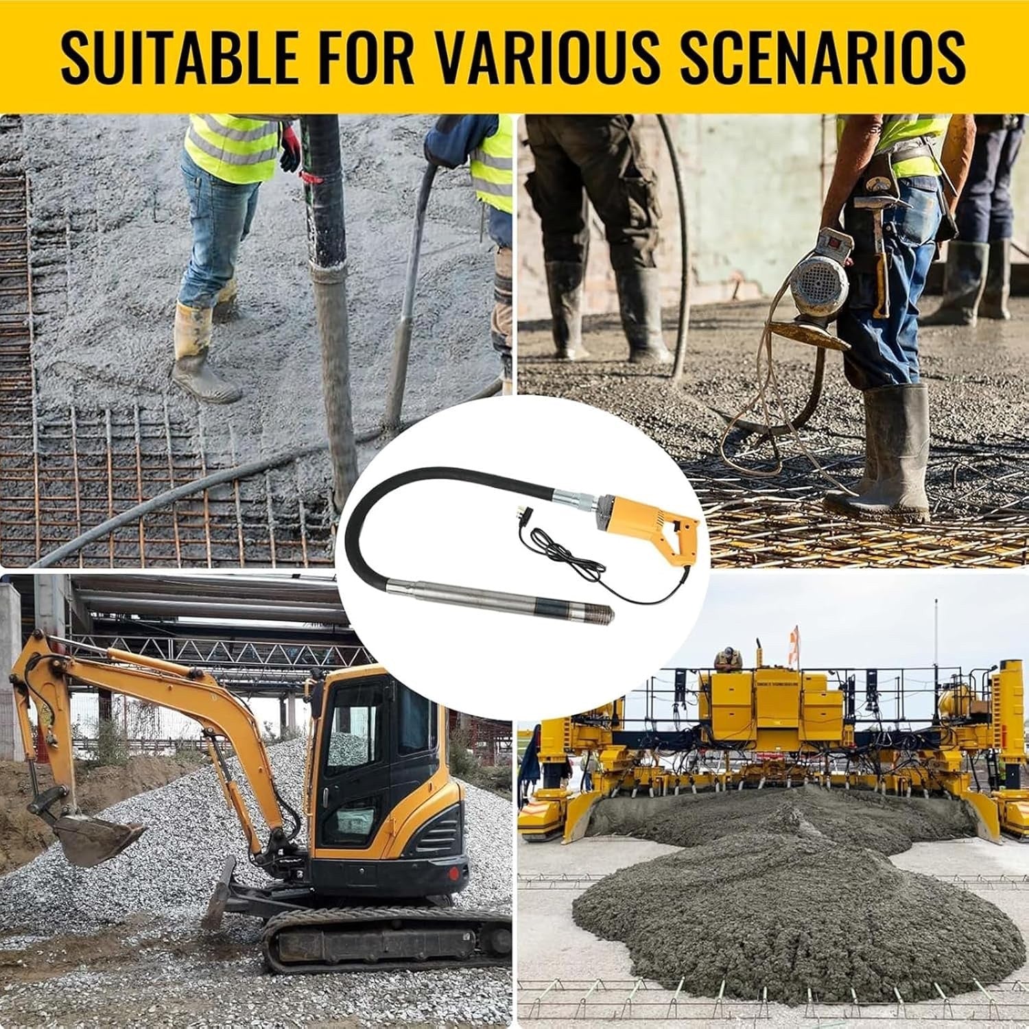 1500W Cordless Concrete Vibrator 4500RPM Portable Cement Poker 1.5m Shaft