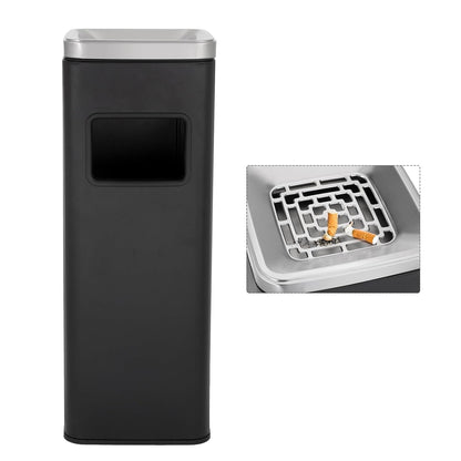 Outdoor Stainless Steel Trash Bin With Lid Commercial Garden Waste Can Black