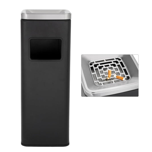 Outdoor Stainless Steel Trash Bin With Lid Commercial Garden Waste Can Black