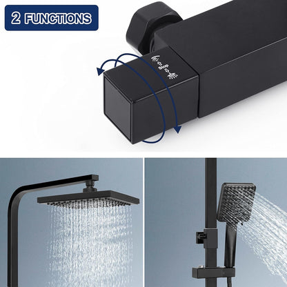 Shower Mixer Thermostatic Rainfall Set Head Rail Kit Anti Scald Black Square