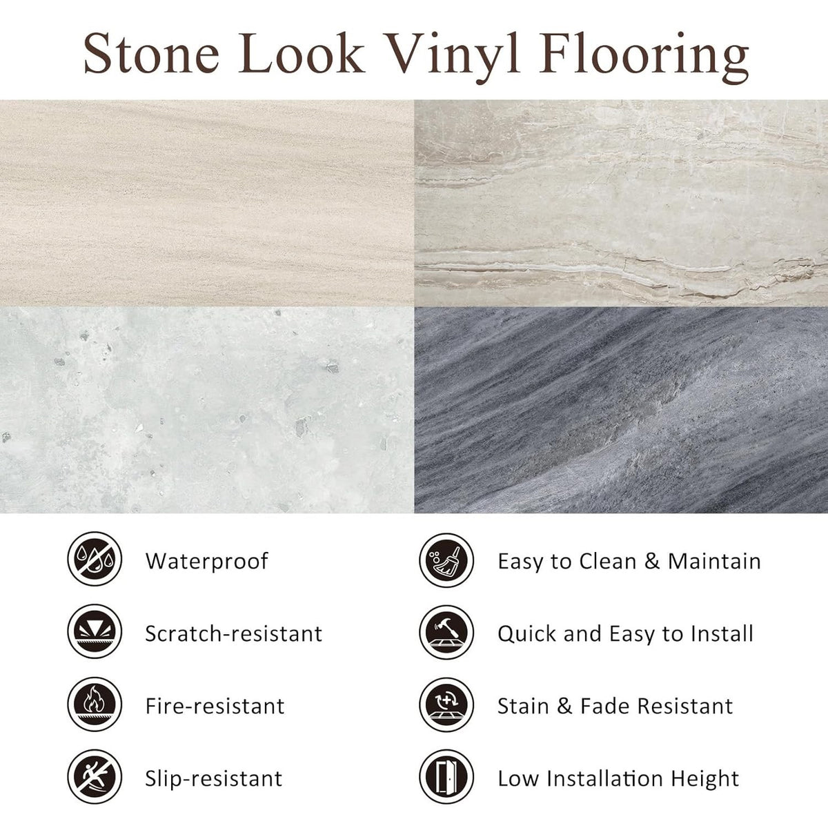 Self Adhesive Vinyl Floor Tiles Stone Effect Natural Travertine 12 Pack 2.23m²