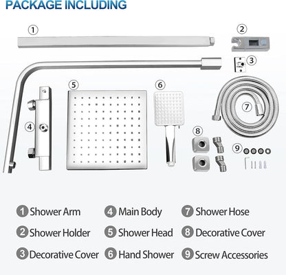 Thermostatic Shower Mixer Set Chrome Rainfall Riser Rail Anti Scald Bath Tap