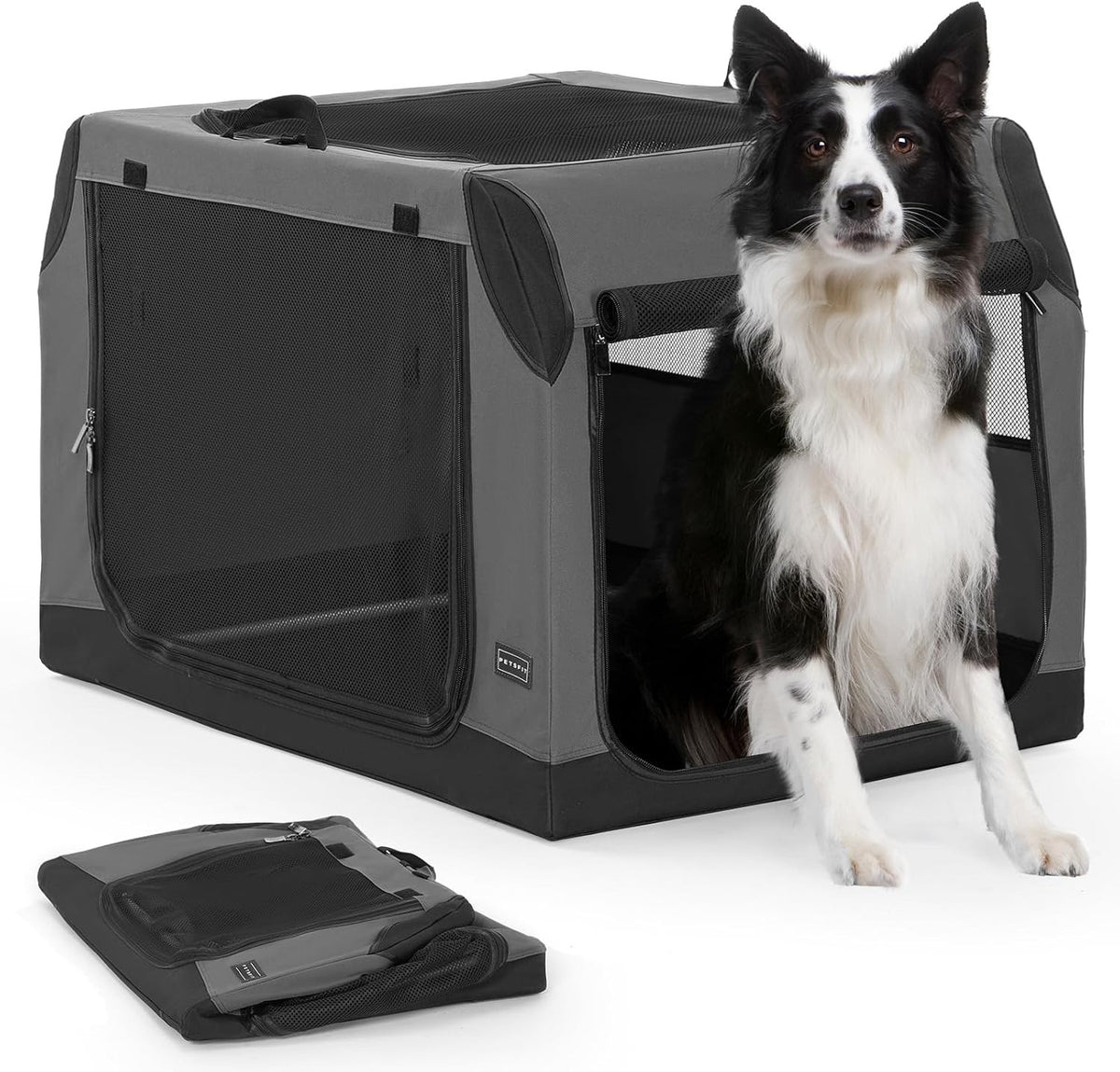 Petsfit Foldable Dog Travel Crate Large Grey 91x61x58cm Portable Car Carrier