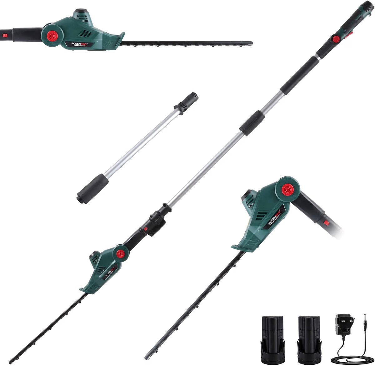 Cordless Pole Hedge Trimmer 12V 2.67m Reach 45cm Blade 2x2.0Ah Battery 135° Head