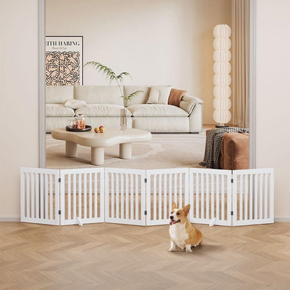 Freestanding Dog Gate Extra Wide 306x61cm White Foldable Pet Fence Playpen Home