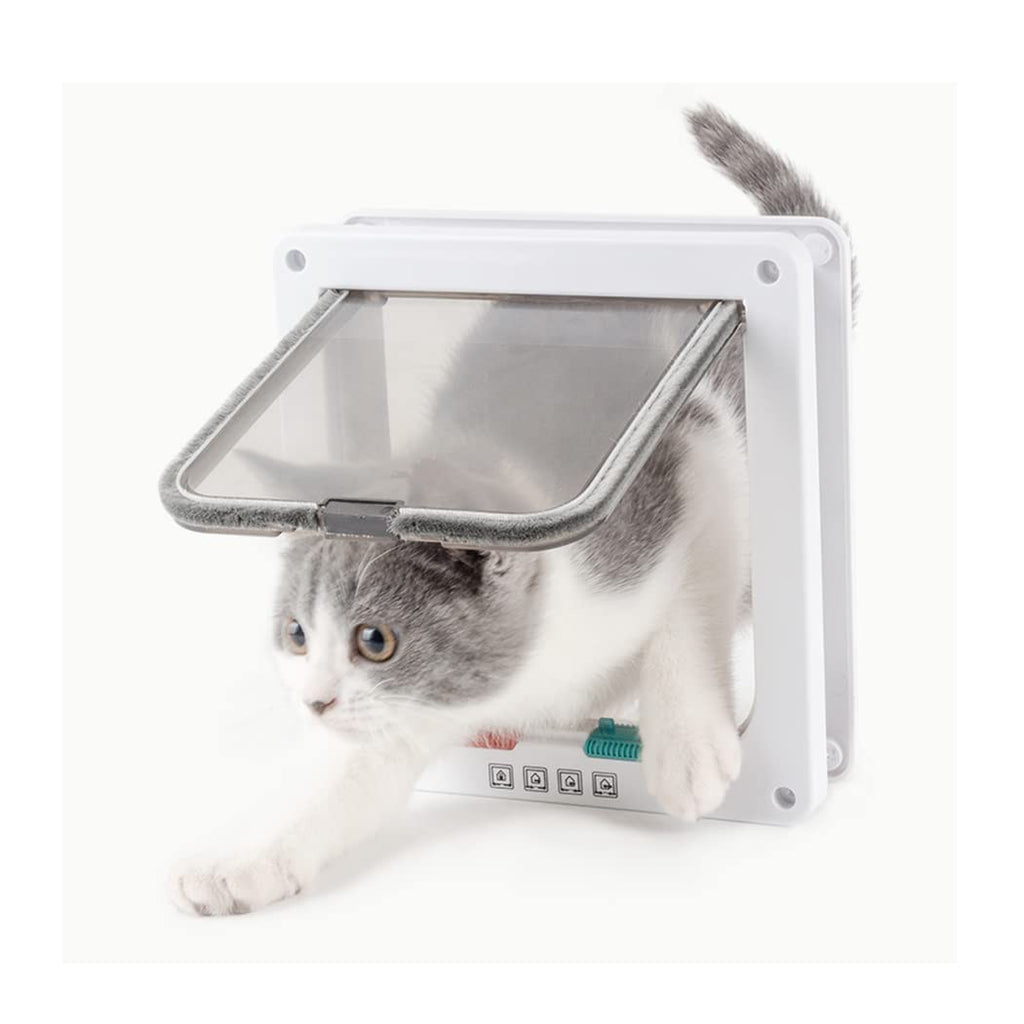 Small Cat Door 19 * 20 * 2cm 4 Way Locking Cat Flap Door Silent White