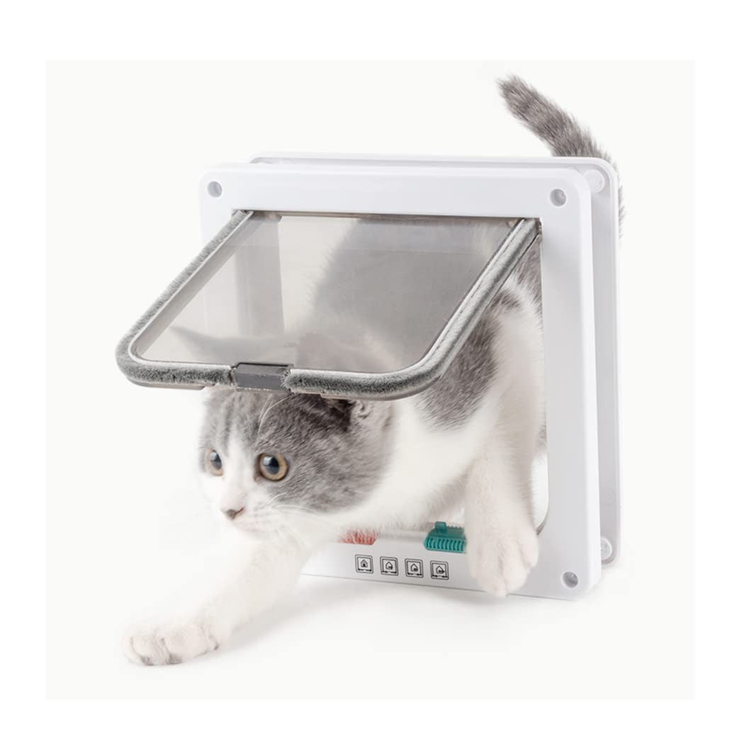 Small Cat Door 19 * 20 * 2cm 4 Way Locking Cat Flap Door Silent White