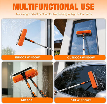 Window Cleaning Pole Telescopic 7.2m Extendable Squeegee 2 in 1 Microfibre Kit
