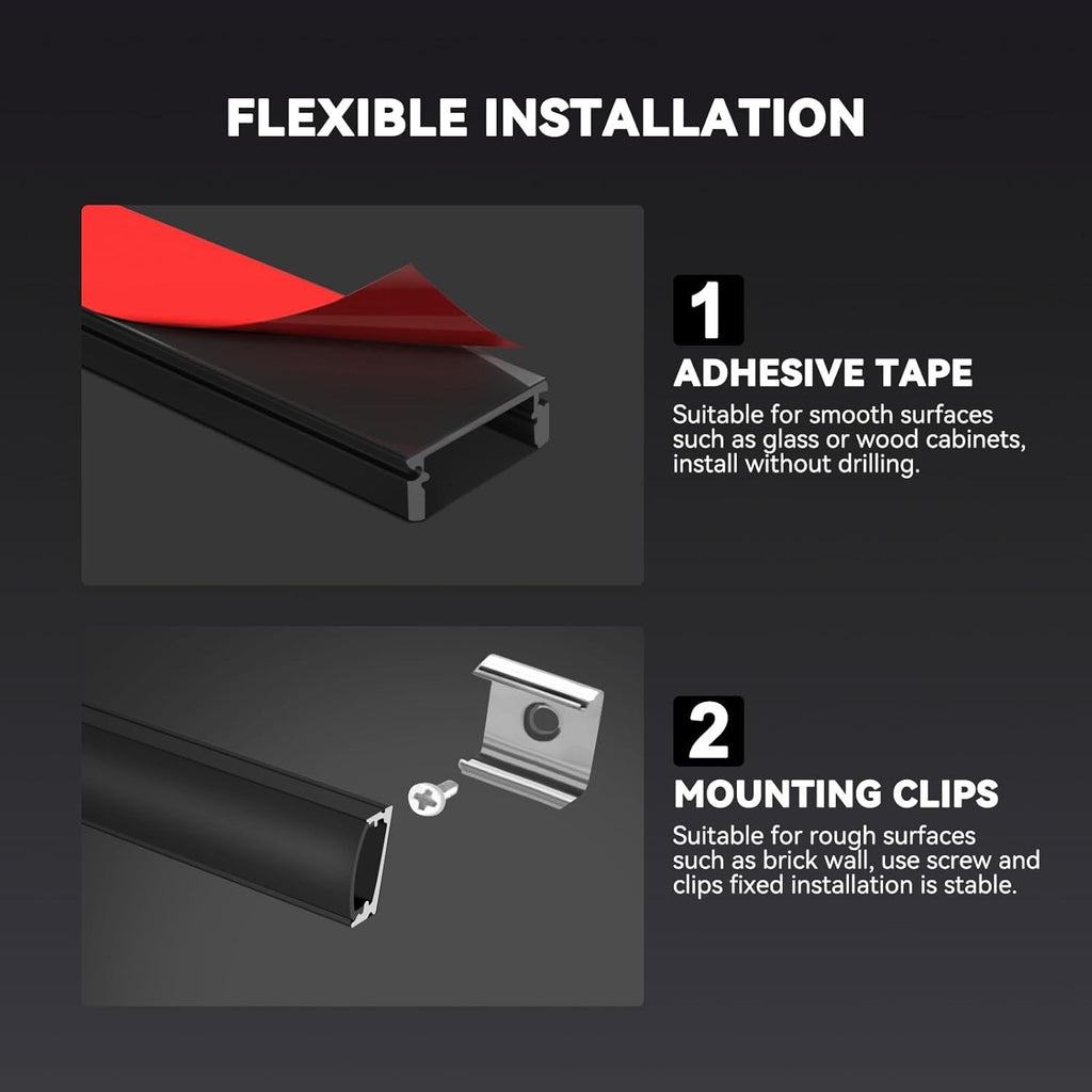 6x1m LED Aluminum Channel U Shape Diffuser Strip Cover Mount Clips Kit