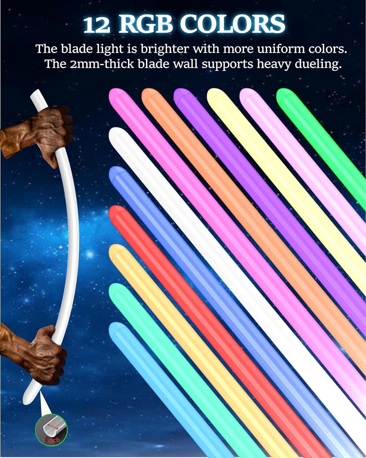 Dueling Lightsaber 2 Pack RGB Metal Saber 41in 12 Colors Sound 2in1 Double