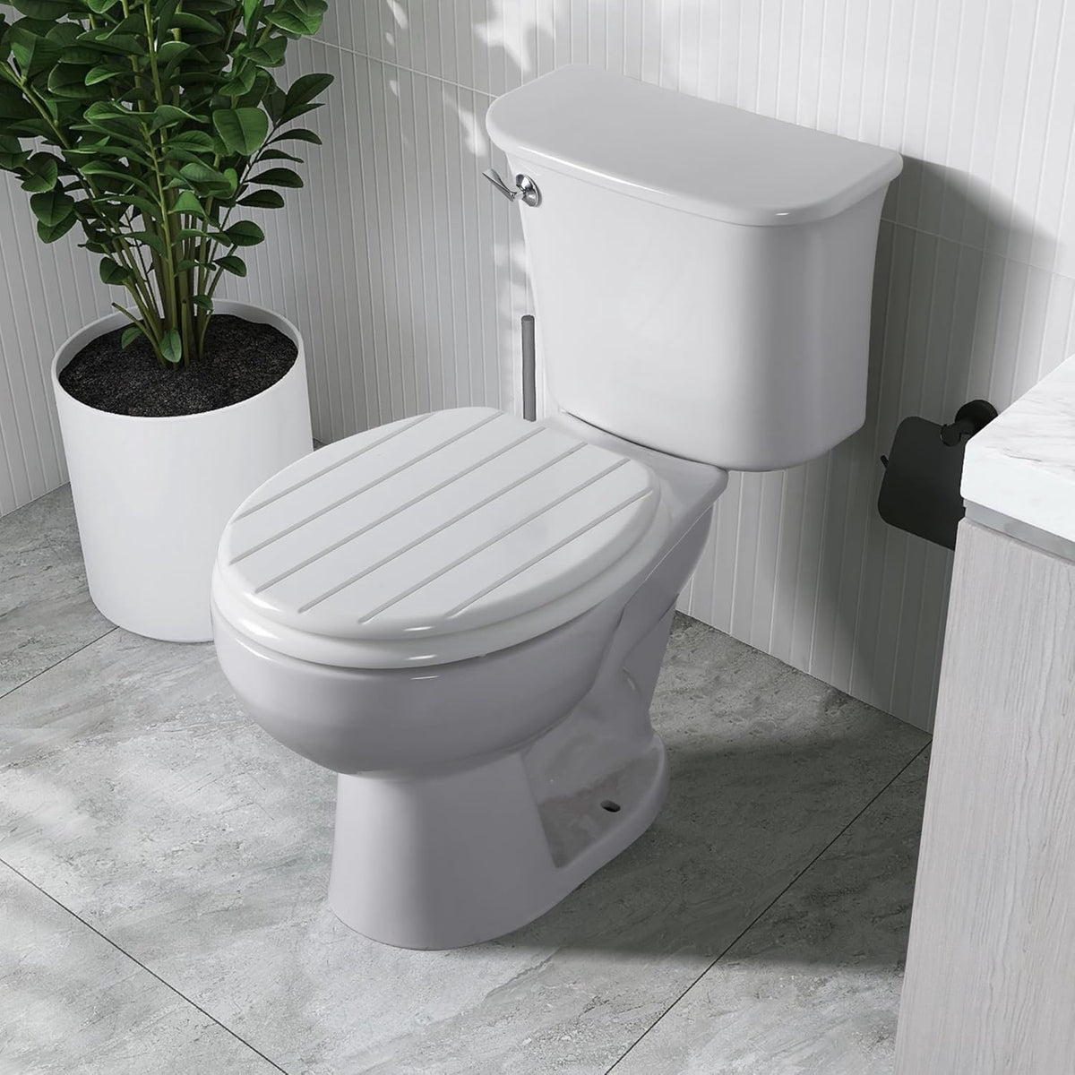 Toilet Seat Wooden White Oval Antibacterial Adjustable Hinges MDF Bathroom