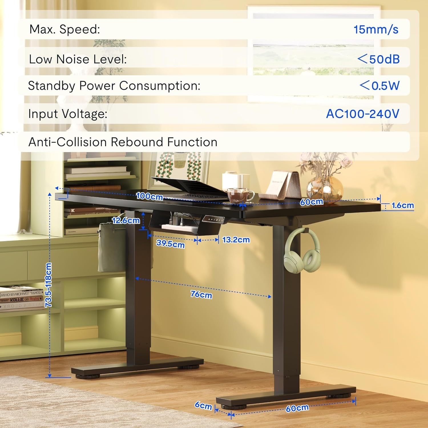 FlexiSpot E1 Plus Electric Standing Desk 100×60cm Height Adjustable – Black