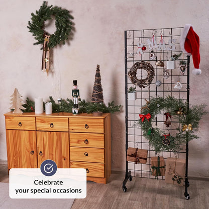 ODOXIA 2 packs | Grid wall | Black Metal Display Rack With Wheels, Space Saving