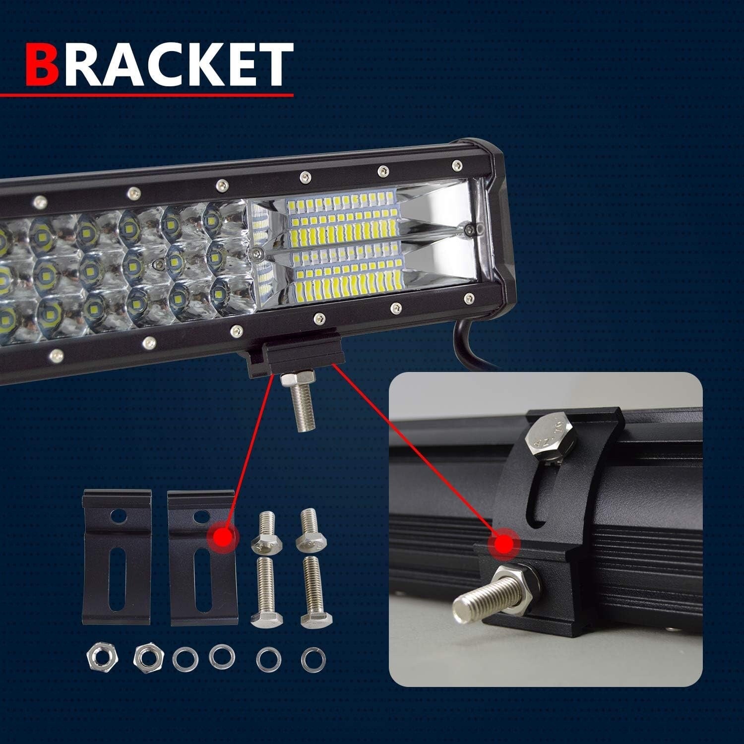 PICAA Car Led Light Bar 20 inch Tri Row 7D 288W LED Work Lights Bar Lamp