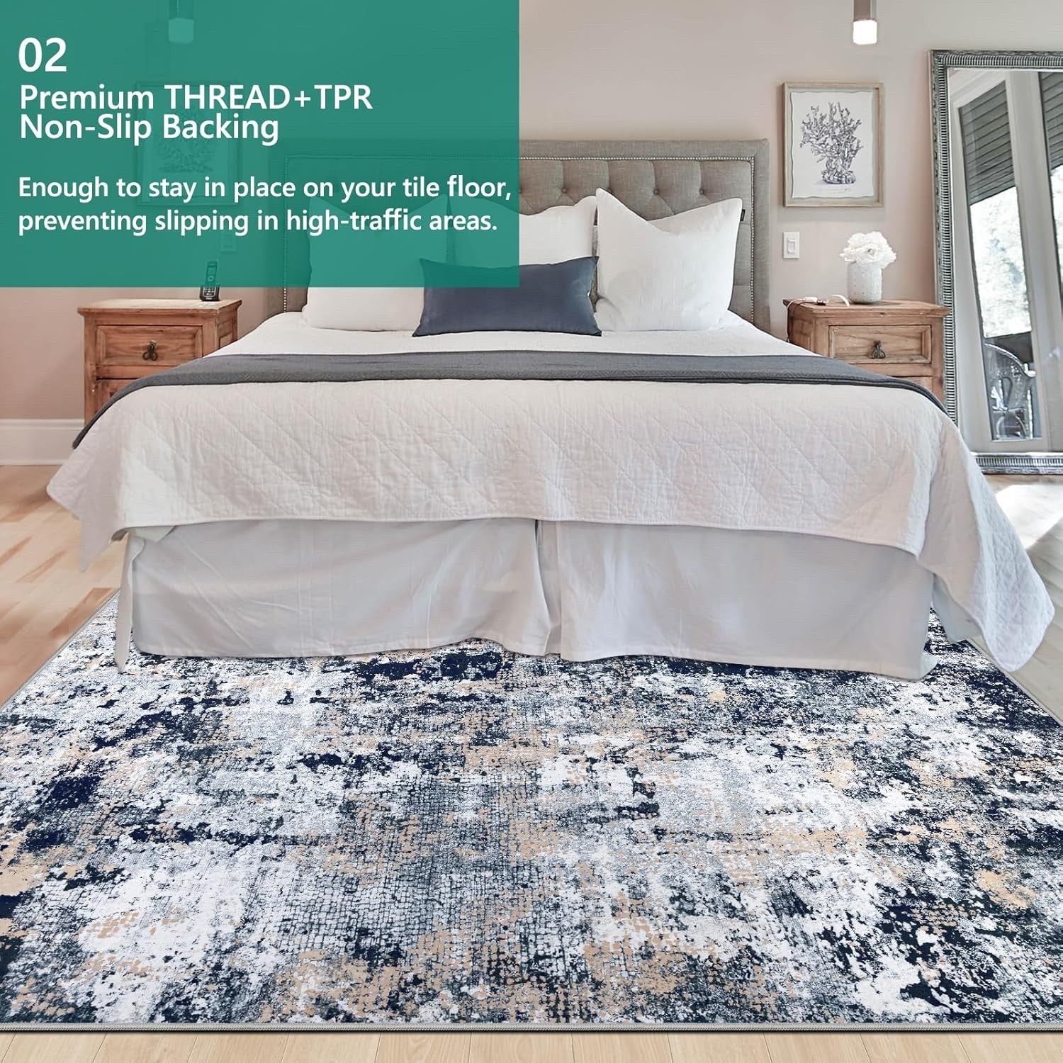 Large Area Rug Carpet 200x300cm Navy Blue Abstract Washable Non Slip Low Pile