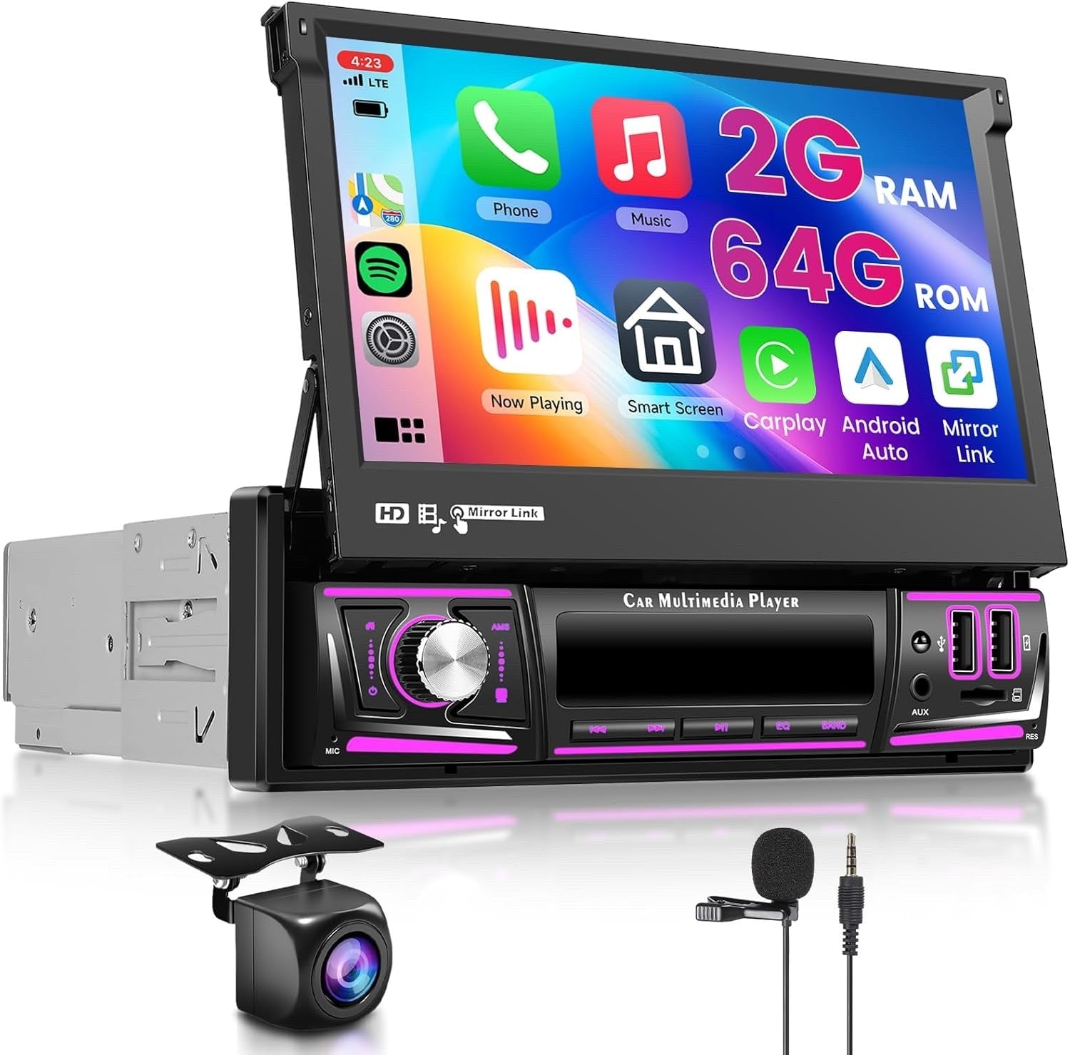 Single Din Stereo 7 Inch Android 15 CarPlay Android Auto GPS Bluetooth 2G 64G