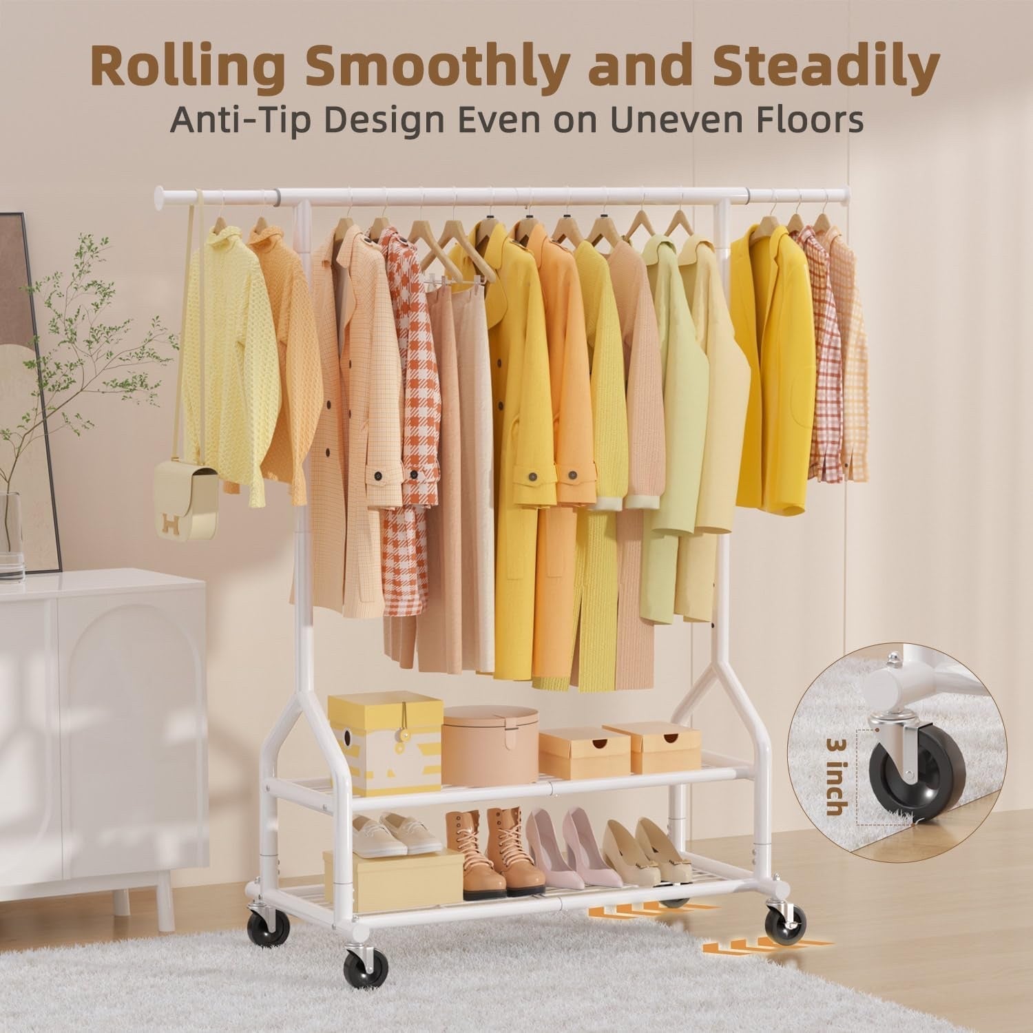 Heavy Duty Clothes Rack 688lb Rolling Garment Rail 3 Shelves Wheels Adjustable