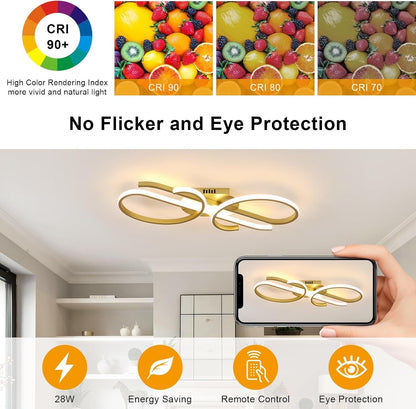 LED Ceiling Light Dimmable Remote 29W Gold 55x20cm Modern Music Design 3250LM