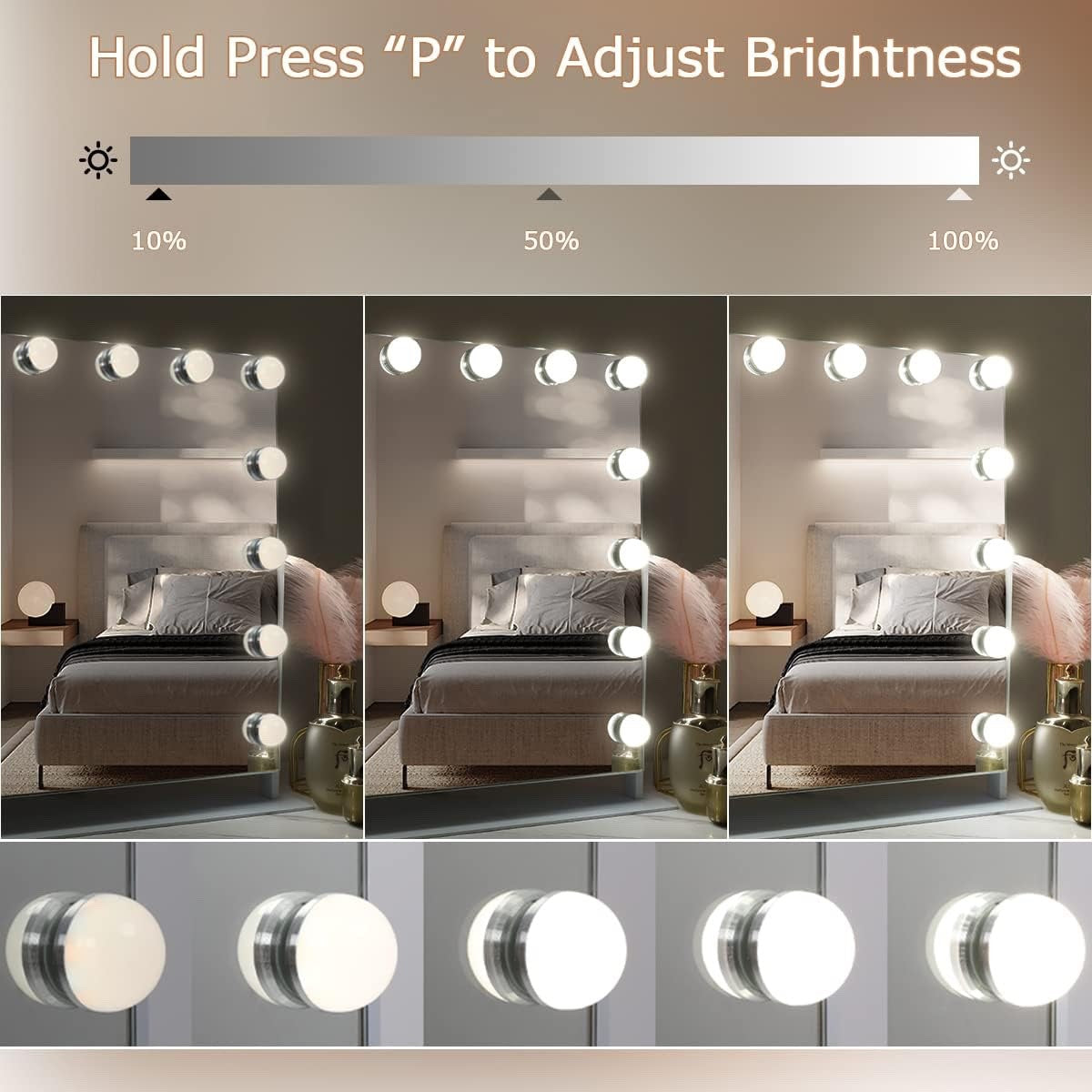 Hollywood Vanity Mirror LED Lights 15 Bulbs 360 Rotate Makeup Mirror 10X Mag