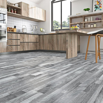 Vinyl Floor Tiles Self Adhesive Grey Wood Effect 90x15cm 36 Pack Waterproof PVC