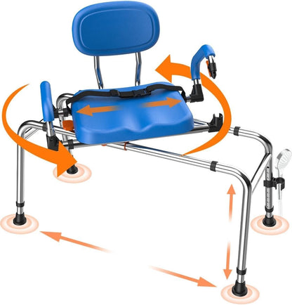 Sliding Shower Chair 360 Swivel Seat 204kg Adjustable Bath Transfer Bench Blue