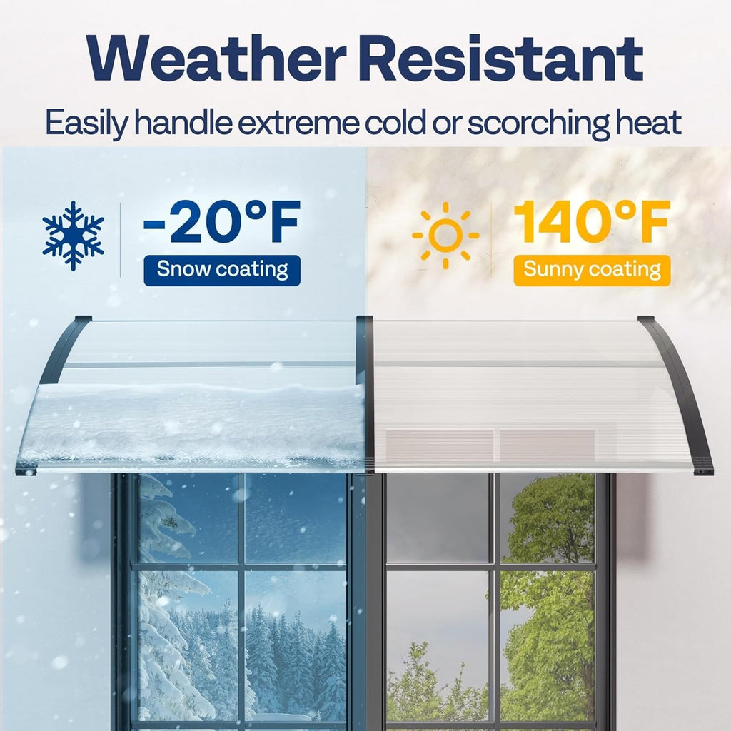 40x120in Polycarbonate Door Window Awning Canopy Clear Panel Black Bracket