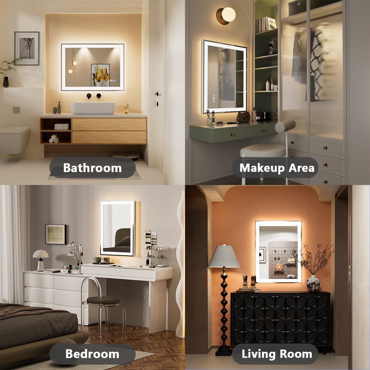 Bathroom Mirror LED 24x32in Front Backlit Anti-Fog Dimmable 3 Color Temperature