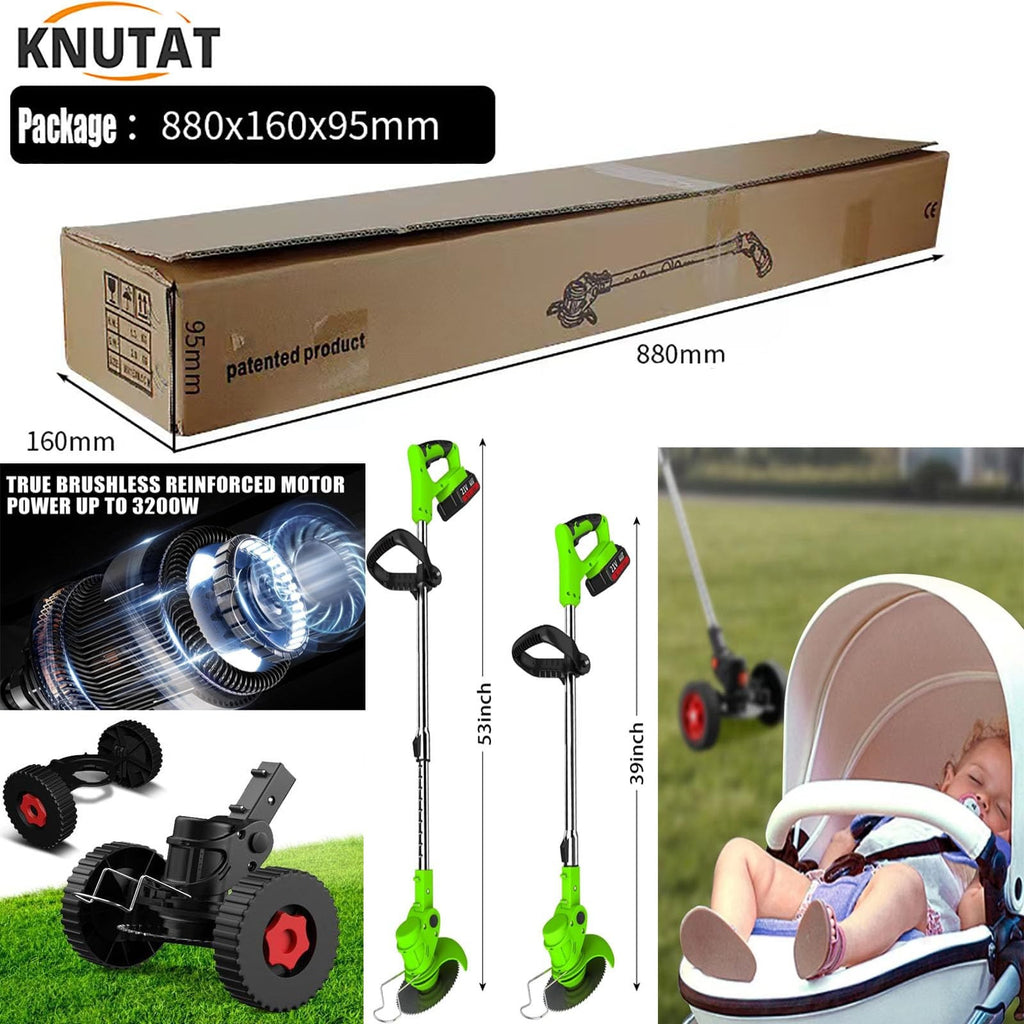 24V Cordless Strimmer Grass Trimmer Metal Blade with 3 Blades Fast Charger