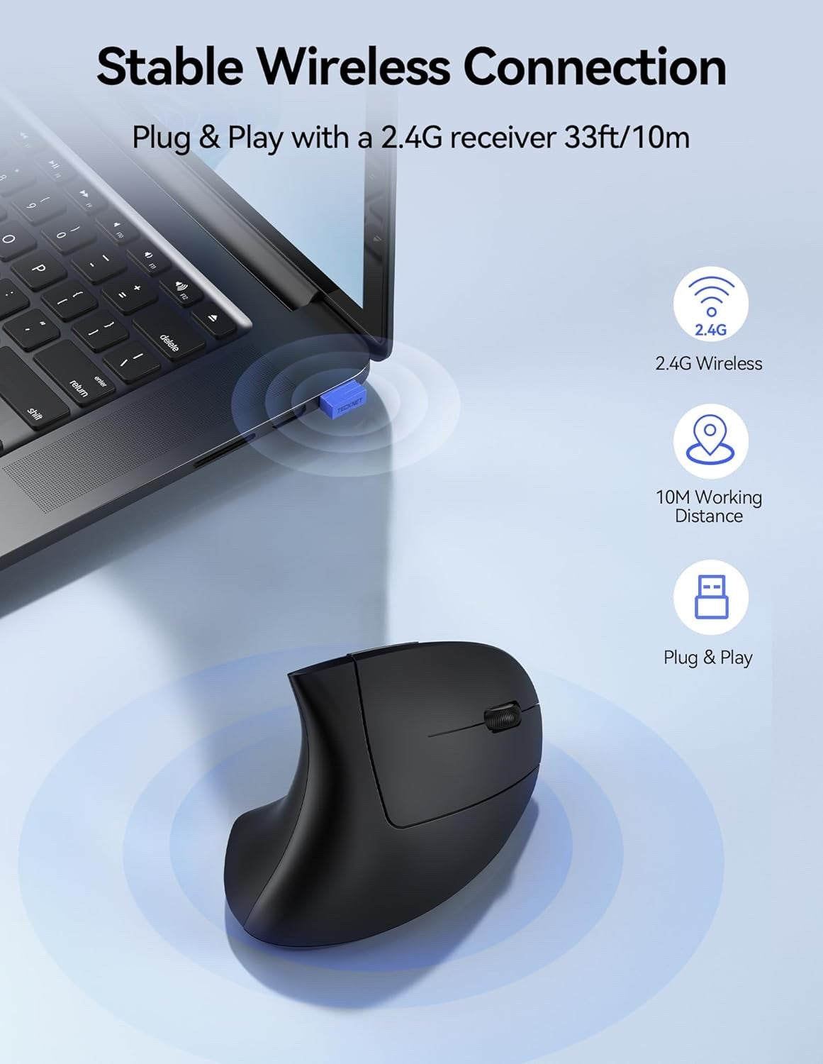 Ergonomic Vertical Mouse Wireless Rechargeable 4800 DPI Silent USB PC Laptop