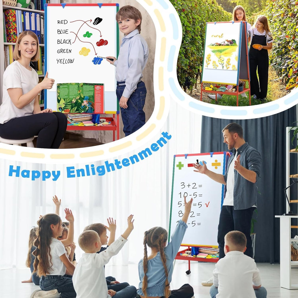 Mobile Whiteboard 90x60cm Double Sided Dry Erase Board Adjustable Stand