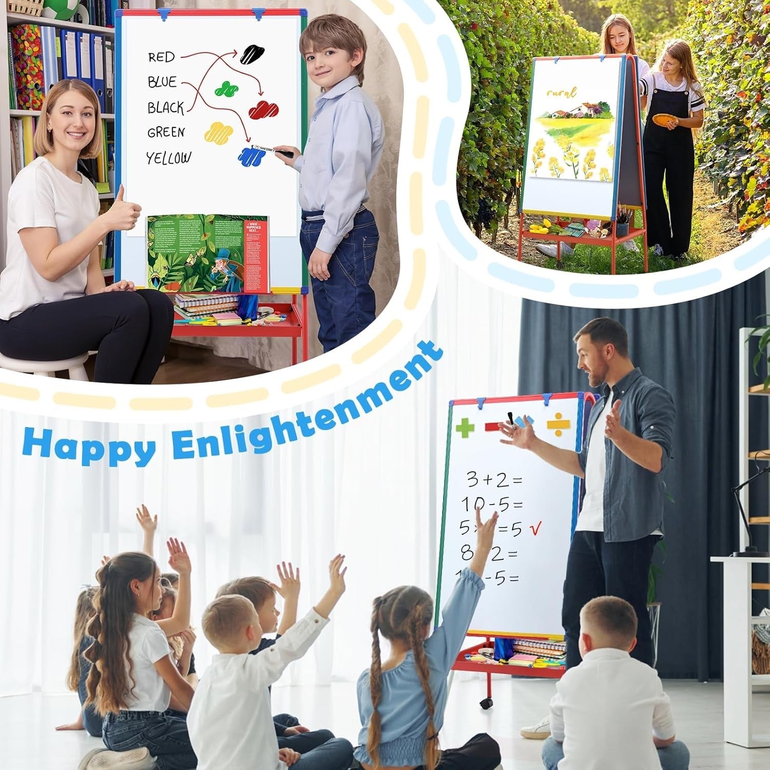 Mobile Whiteboard 90x60cm Double Sided Dry Erase Board Adjustable Stand