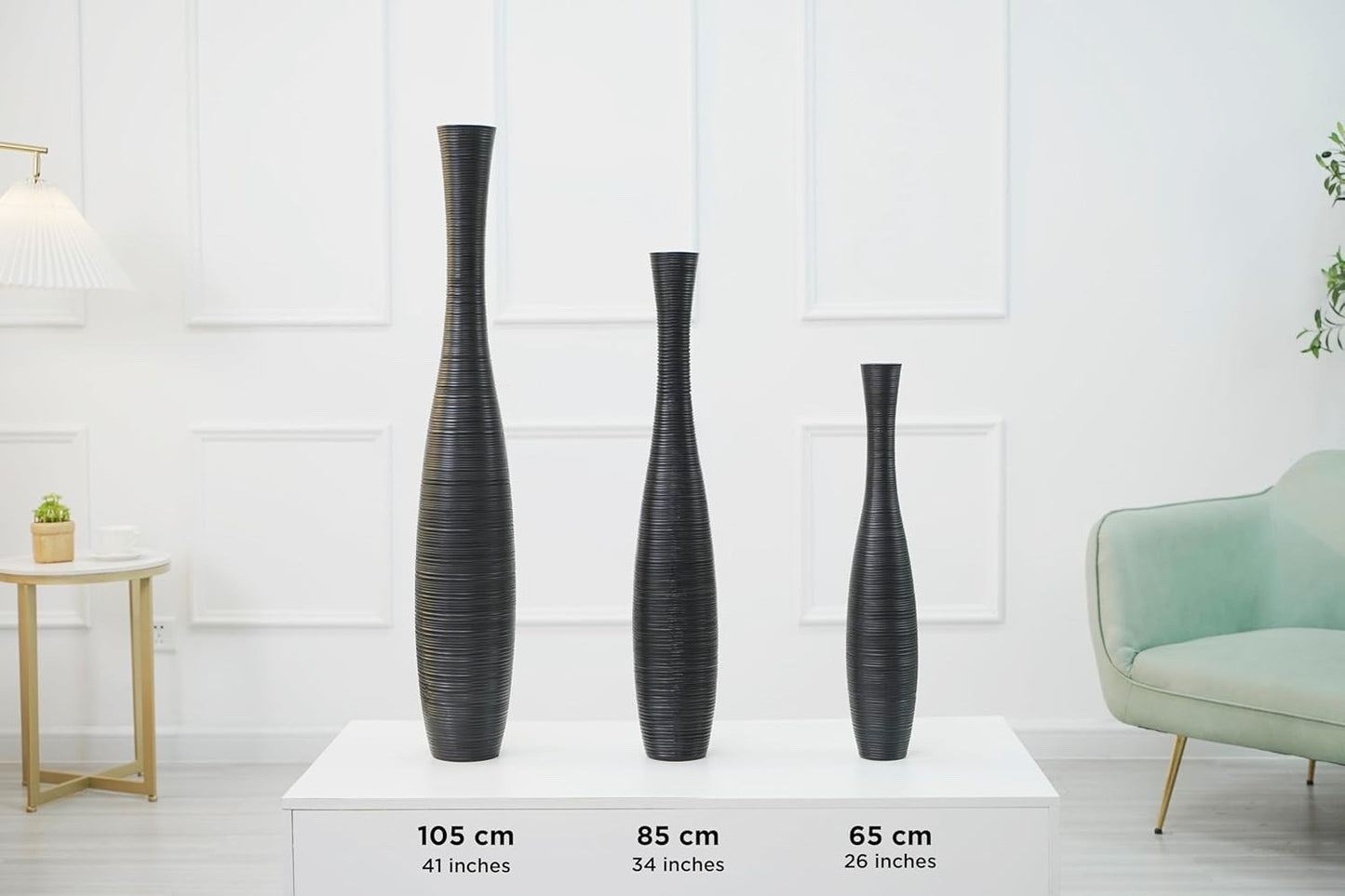 Tall Floor Vase 65cm Black Resin Decorative Vase Living Room Home Decor