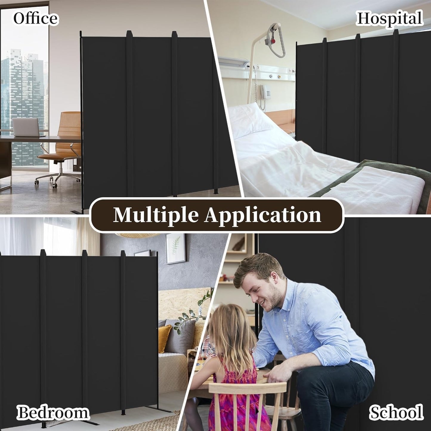 6 Panel Room Divider Folding Privacy Screen Freestanding Black Partition Home Of