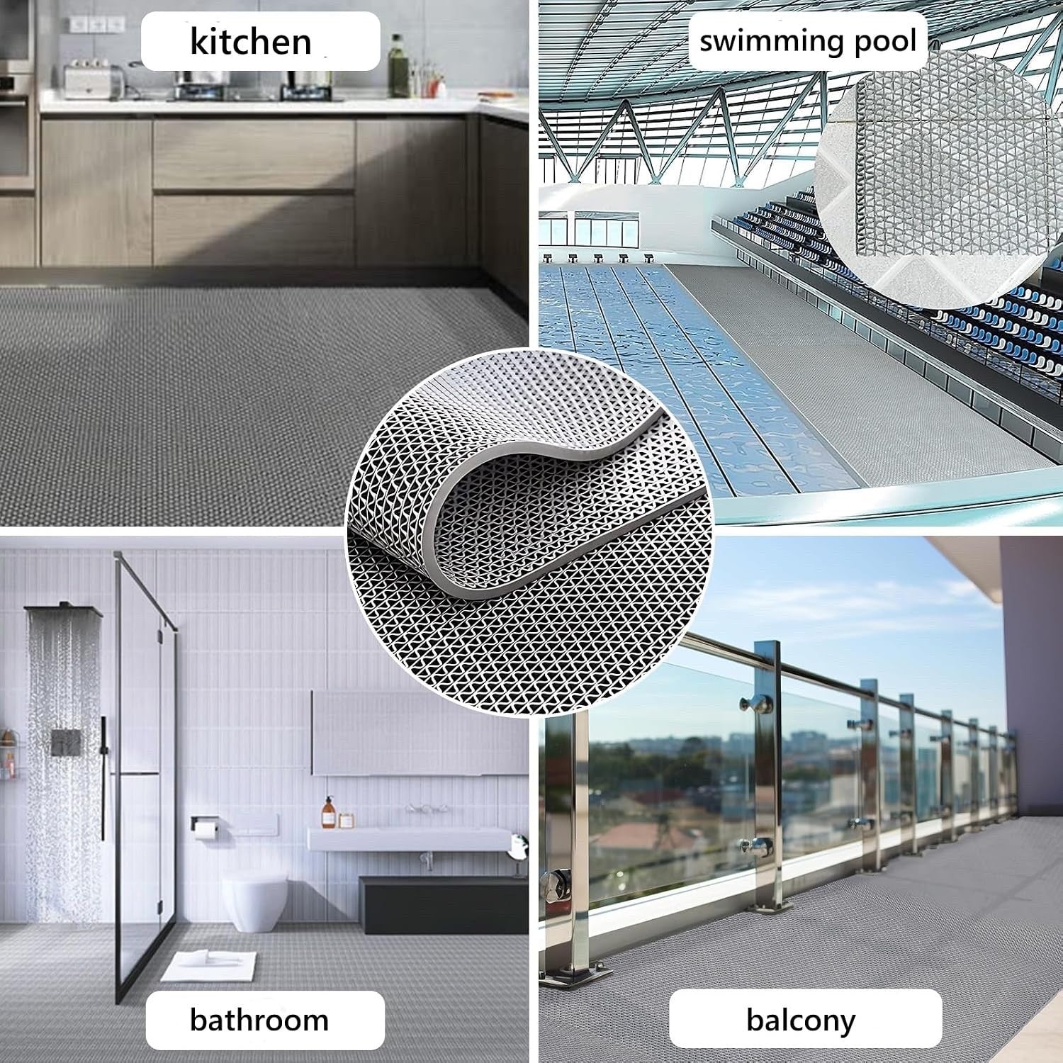 Non Slip Drainage Matting 5m x 90cm Grey PVC Wet Area Floor Runner 5.5mm Thick