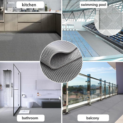 Non Slip Drainage Matting 5m x 90cm Grey PVC Wet Area Floor Runner 5.5mm Thick