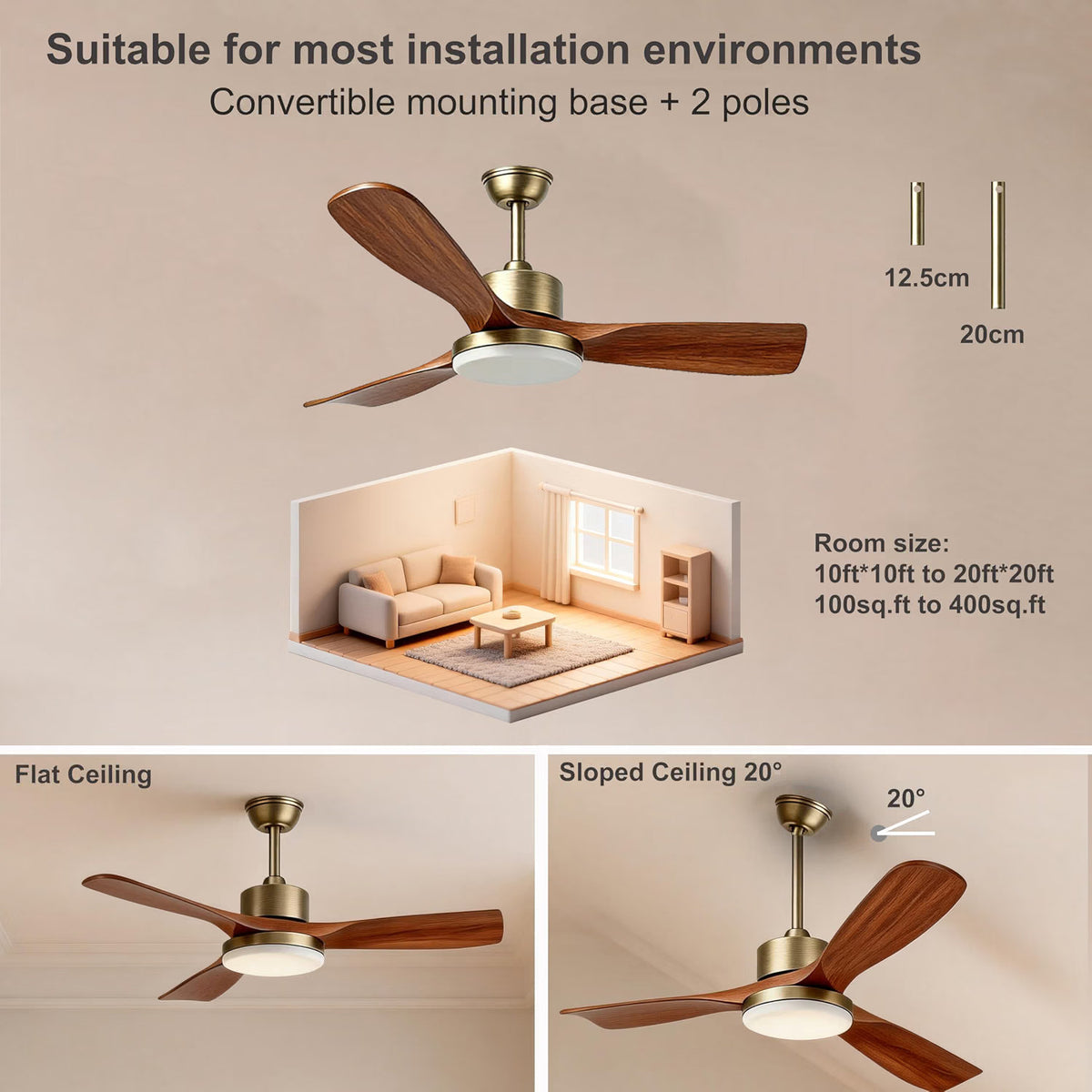 Ceiling Fan Light Smart 52in 3600LM Dimmable 3CCT Remote App 6 Speed Bronze