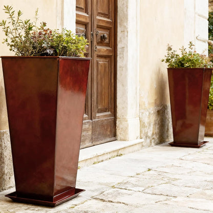 Large Planter Pots Set 2 71cm Tapered Green Glossy Indoor Outdoor 40L Metal