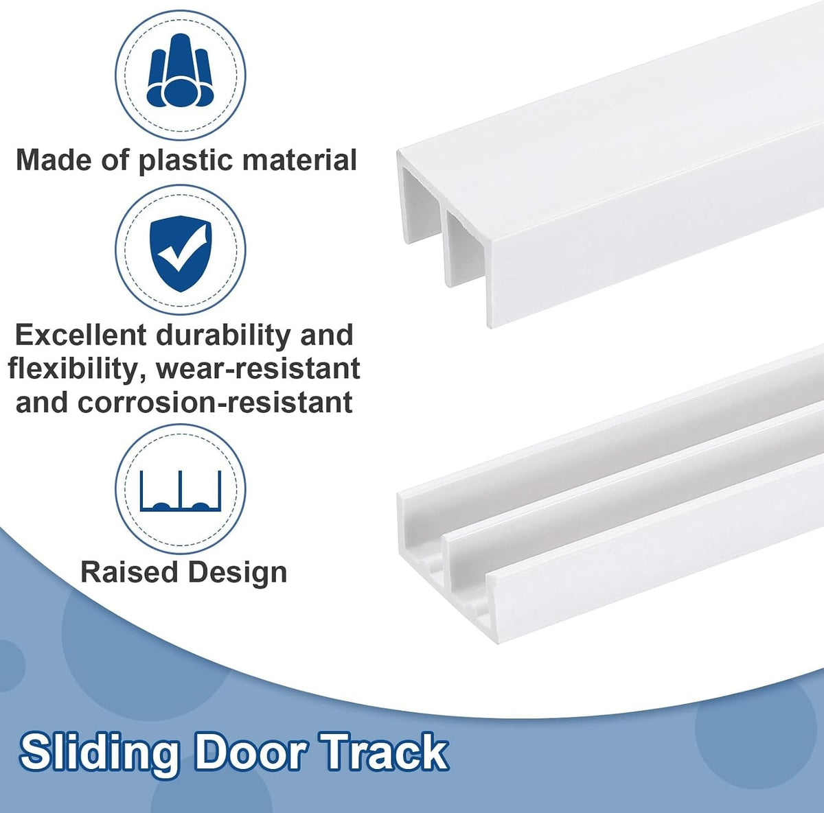 Sliding Door Track Rails 3Ft White Plastic 1/4" Glass Cabinet Panels 2 Sets