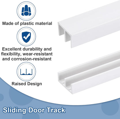 Sliding Door Track Rails 3Ft White Plastic 1/4" Glass Cabinet Panels 2 Sets