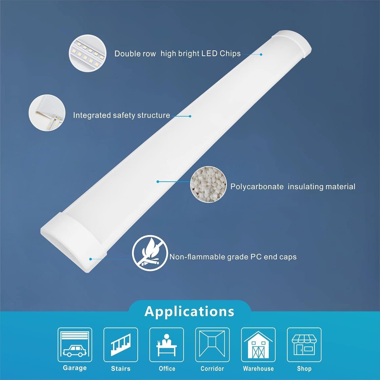 4ft LED Batten Light 32W 3550lm 6500K Slim Ceiling Tube Lamp 2 Pack