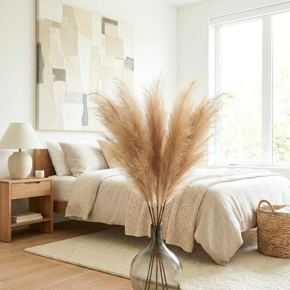 Artificial Pampas Grass 3 Stems 116cm White Large Faux Flowers Tall Vase Decor