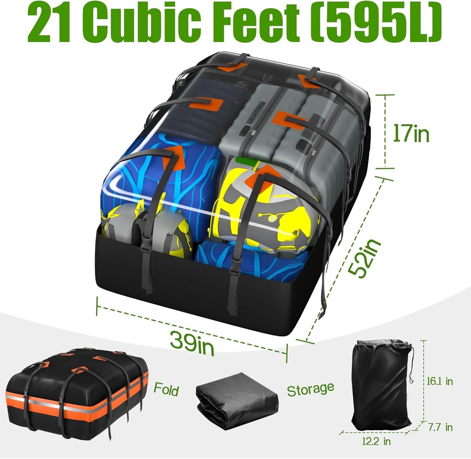 21 Cu Ft Car Roof Bag Waterproof Roof Top Cargo Carrier SUV Travel