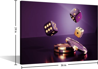 Casino Chips Wall Art Canvas Print Framed 36x24in Poker Dice Game Room Decor