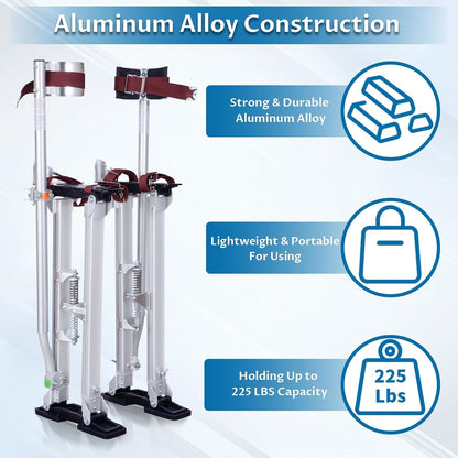 Drywall Stilts Aluminum Adjustable 24-40in Taping Painting Plastering Silver