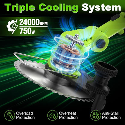 Cordless Grass Trimmer Strimmer Brush Cutter 21V 2 Batteries 4-in-1 Lawn Mower