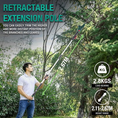 Cordless Pole Hedge Trimmer 12V 2.67m Reach 45cm Blade 2x2.0Ah Battery 135° Head