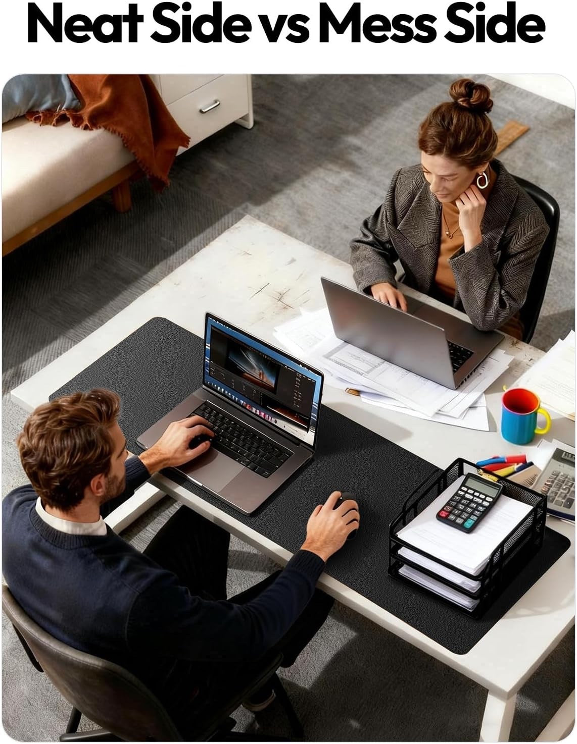 Desk Mat Mouse Pad Large 100x50cm Black Faux Leather Waterproof Non Slip